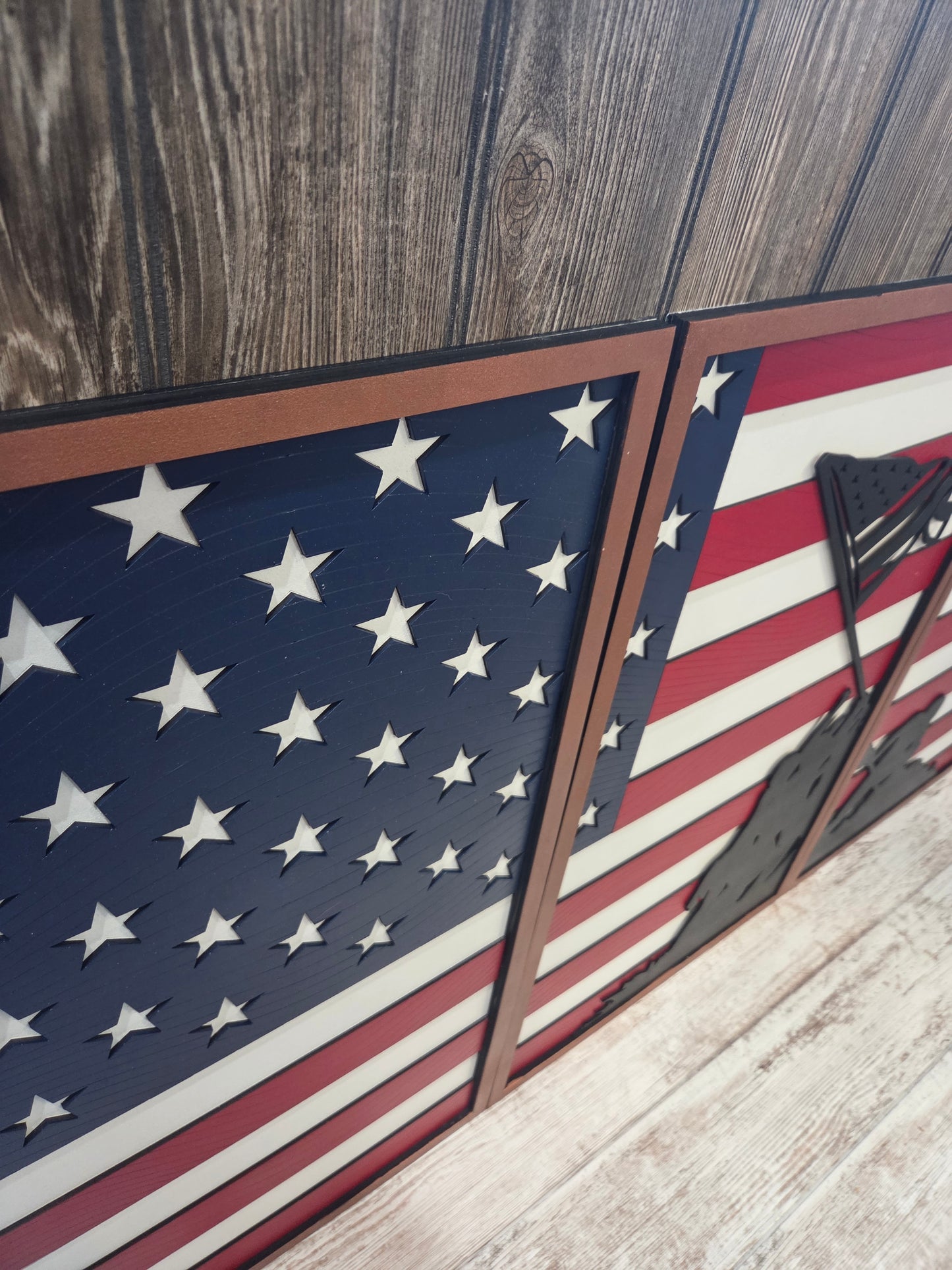 American flag design on a wooden surface