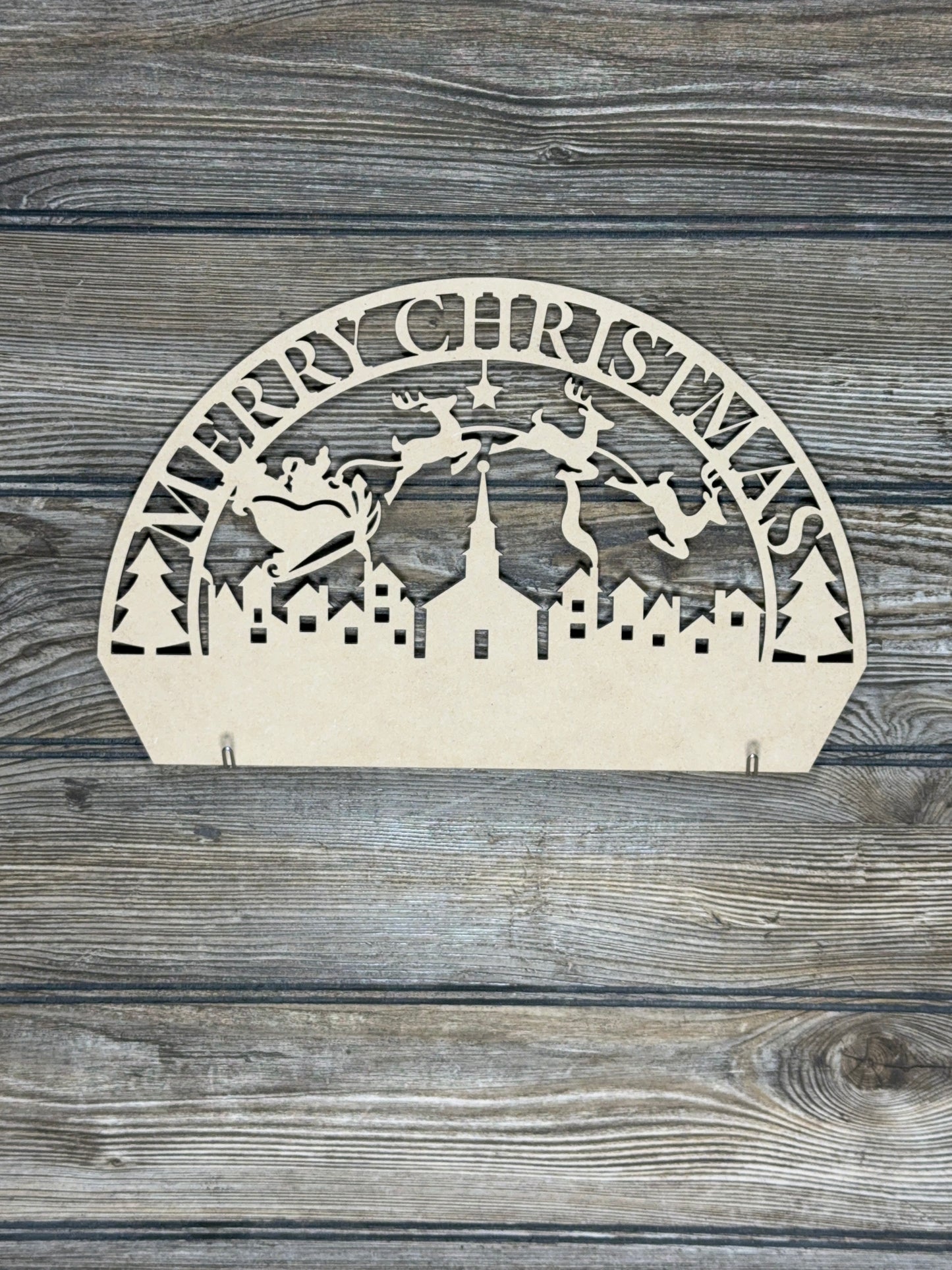 Interchangeable Topper Merry Christmas Santa and Sleigh-Unfinished - Blume Co. Creations