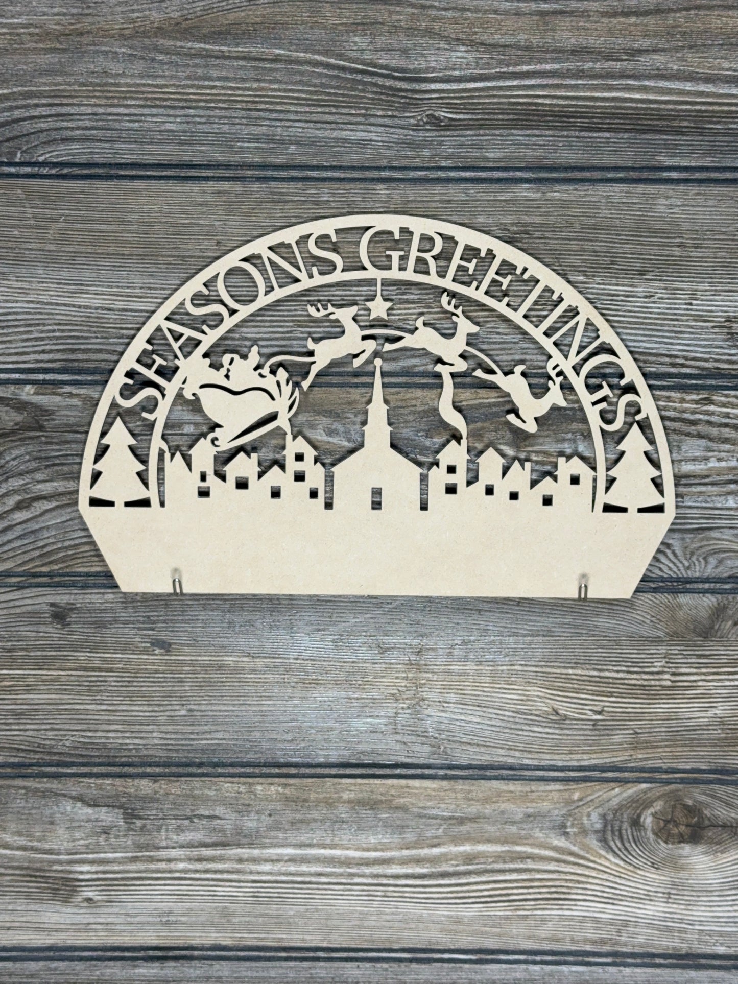 Interchangeable Topper Seasons Greetings Santa with Sleigh-Unfinished - Blume Co. Creations