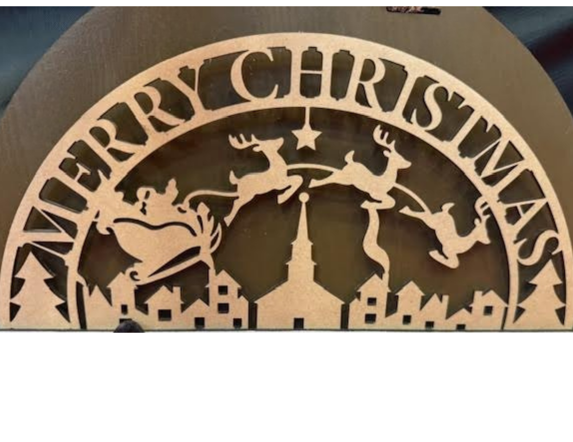 Interchangeable Topper Merry Christmas Santa and Sleigh-Unfinished - Blume Co. Creations