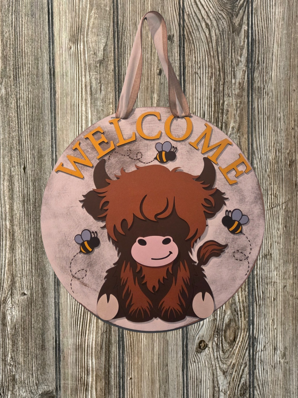 Welcome Highland Cow With Bees
